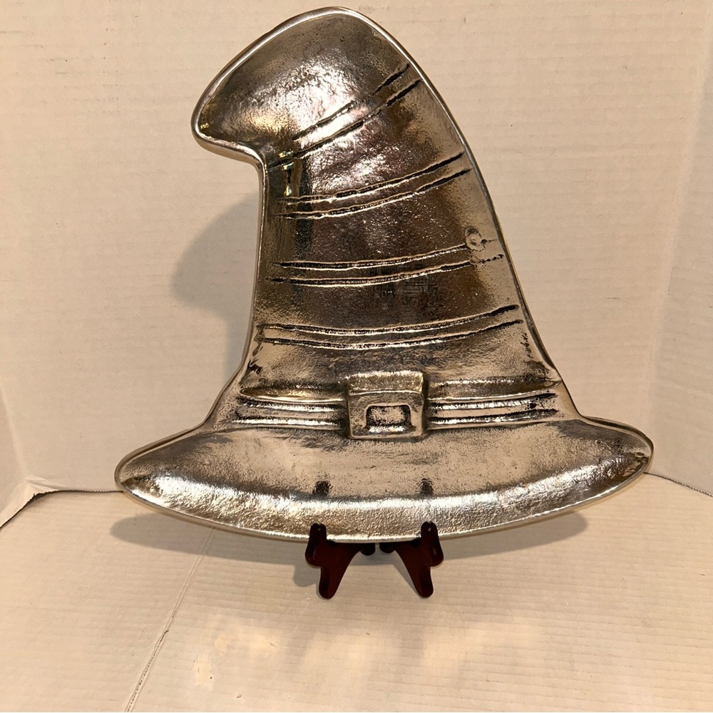 Witches Hat Silver Serving Tray Metal Home Goods Halloween